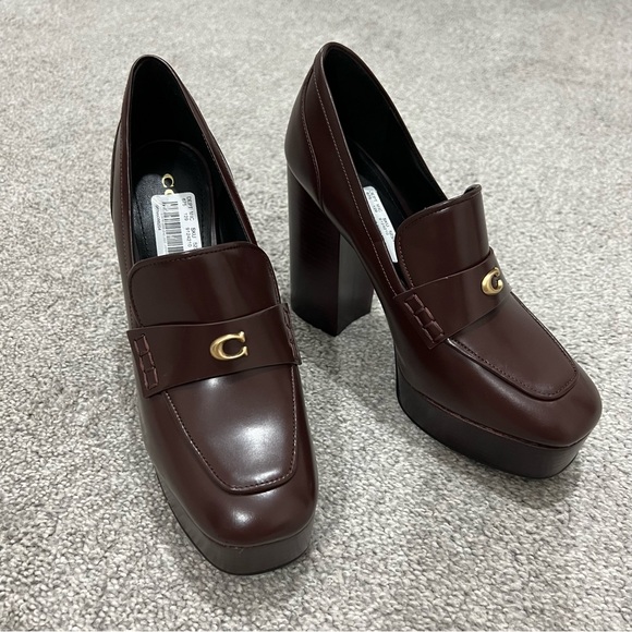 COACH llyse Leather Platform Block Heel Loafer Pumps - Picture 1 of 6